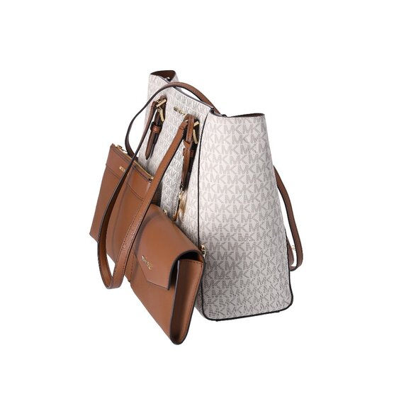 Michael Kors Charlotte Large Leather 3-in-1 Tote Crossbody Handbag Vanilla MK - Picture 6 of 14